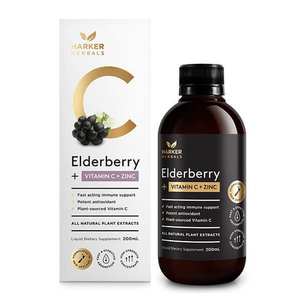 Harker Herbals Elderberry + Vitamin C + Zinc 200ml + FREE Harkers Healing Balm