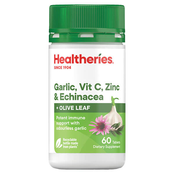 Healtheries Garlic, Vitamin C, Zinc, & Echinacea with Olive Leaf 60